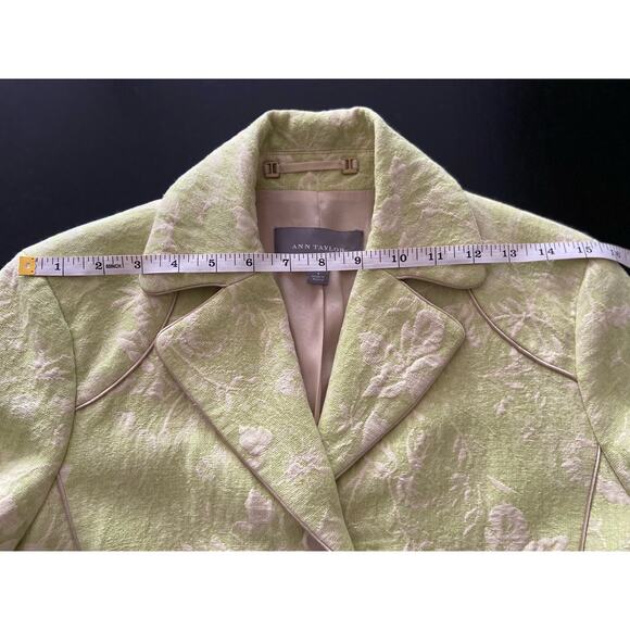 ANN TAYLOR Retro Green Textured Floral Mid-Length Coat sz 4 - Picture 11 of 13